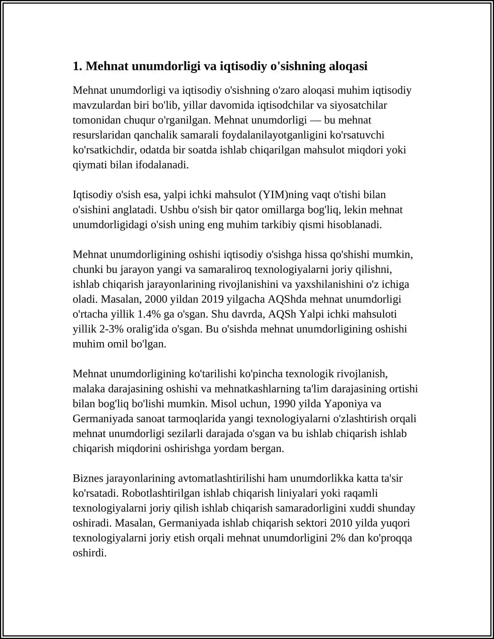 MEHNAT UNUMDORLIGI IQTISODIY O'SISH OMILI SIFATIDA 4