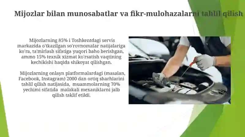 Avtomobillarga texnik xizmat ko'rsatish va joriy ta'mirlash sifatini boshqarish 4