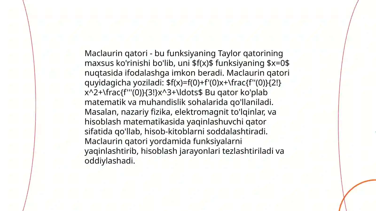 Teylor va Maklaurns seriyalarini bir o'zgaruvchining aniq shakllari uchun kengaytirish muammolari - L'Hospital qoidasi 4