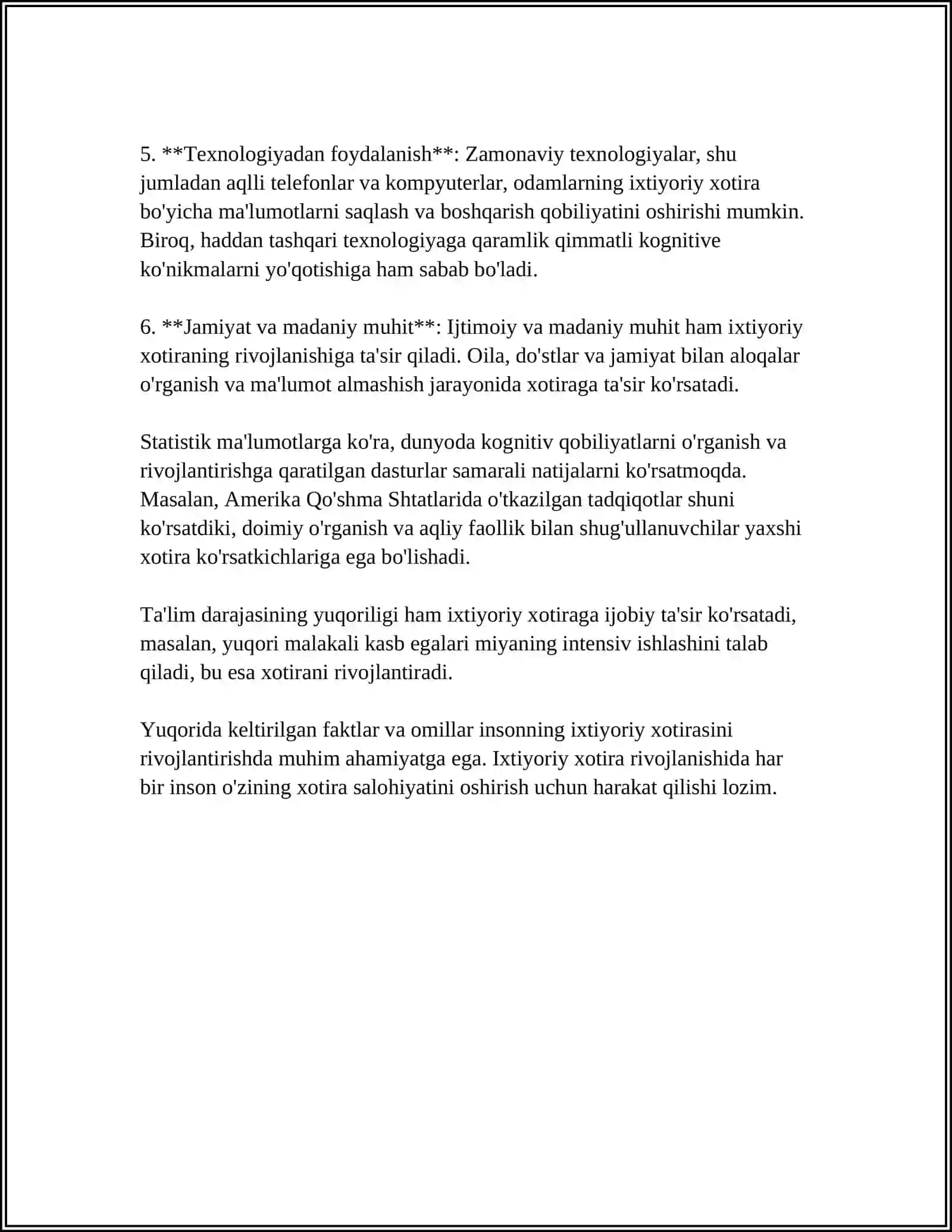 IXTIYORIY XOTIRANI SHAKLLANTIRISHNING USUL VA VOSITALARI.XOTIRA PATOLOGIYASI VA KORREKSIYASI 4