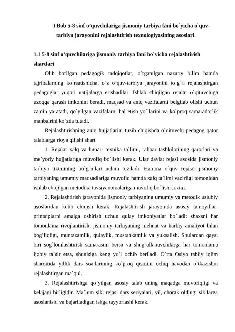 Jismoniy tarbiya fani bo'yicha o'quv tarbiya jarayonini rejalashtirish texnologiyasi 4