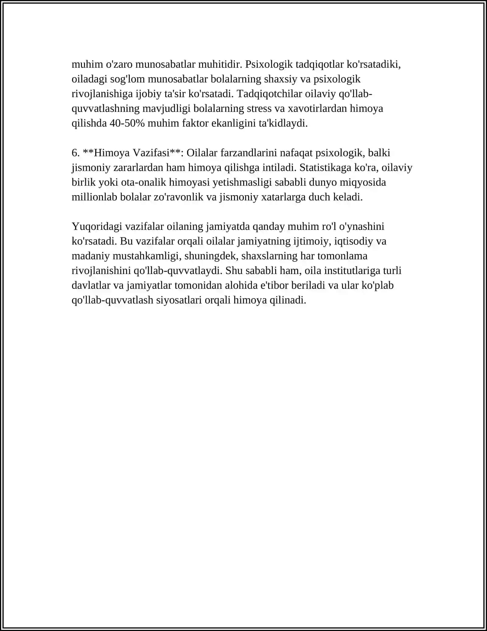 OILANING IJTIMOIY VAZIFALARI, VA ULARNING O’ZARO BOG’LIQLIGI 4