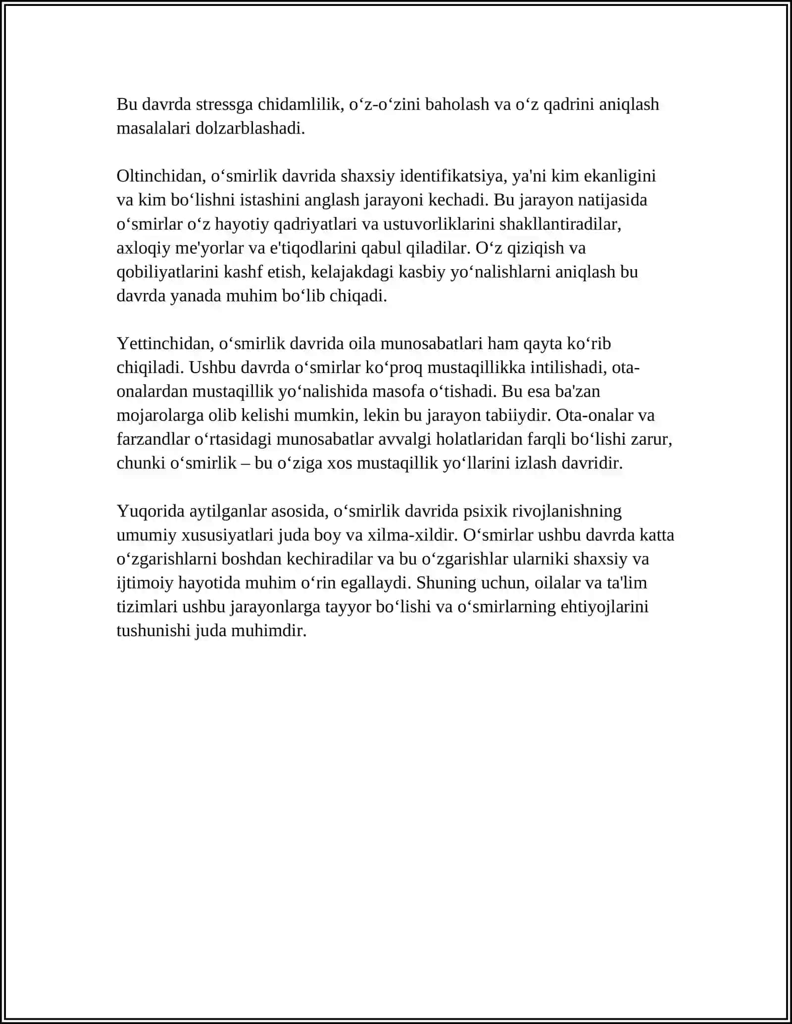 O‘SMIRLIK DAVRIDA PSIXIK RIVOJLANISHNING UMUMIY TAVSIFI 4