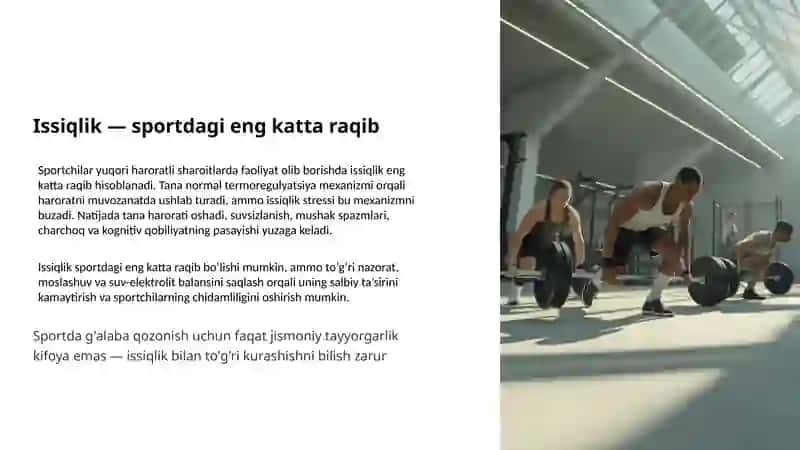 Issiqlik Iqlim Sharoitida Sportchining Shaxsiy va Jamoa Gigiyenasi 4