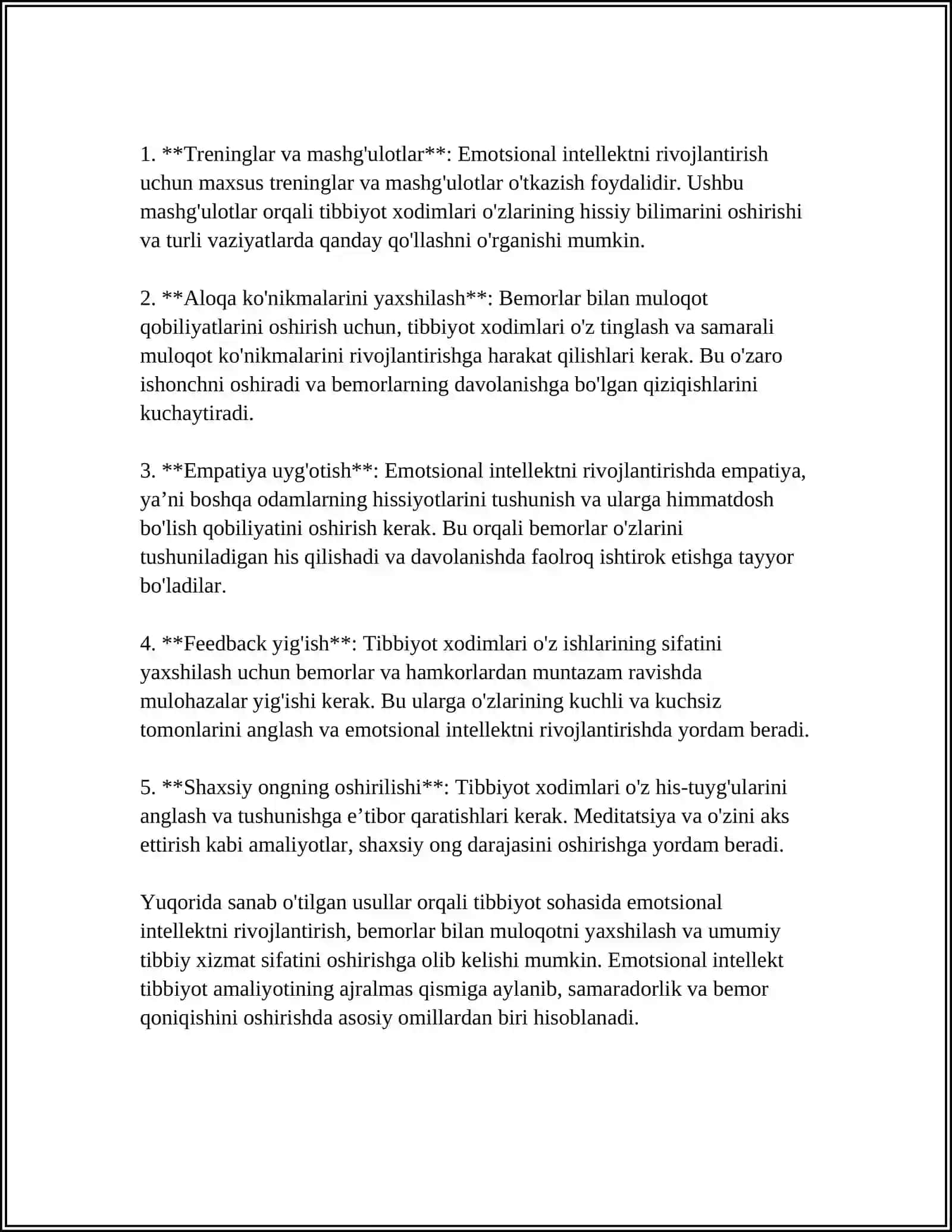 TIBBIYOT FAOLIYATIDA EMOTSIONAL INTELLEKTNING AHAMIYATI VA UNI RIVOJLANTIRISH YO'LLARI 4