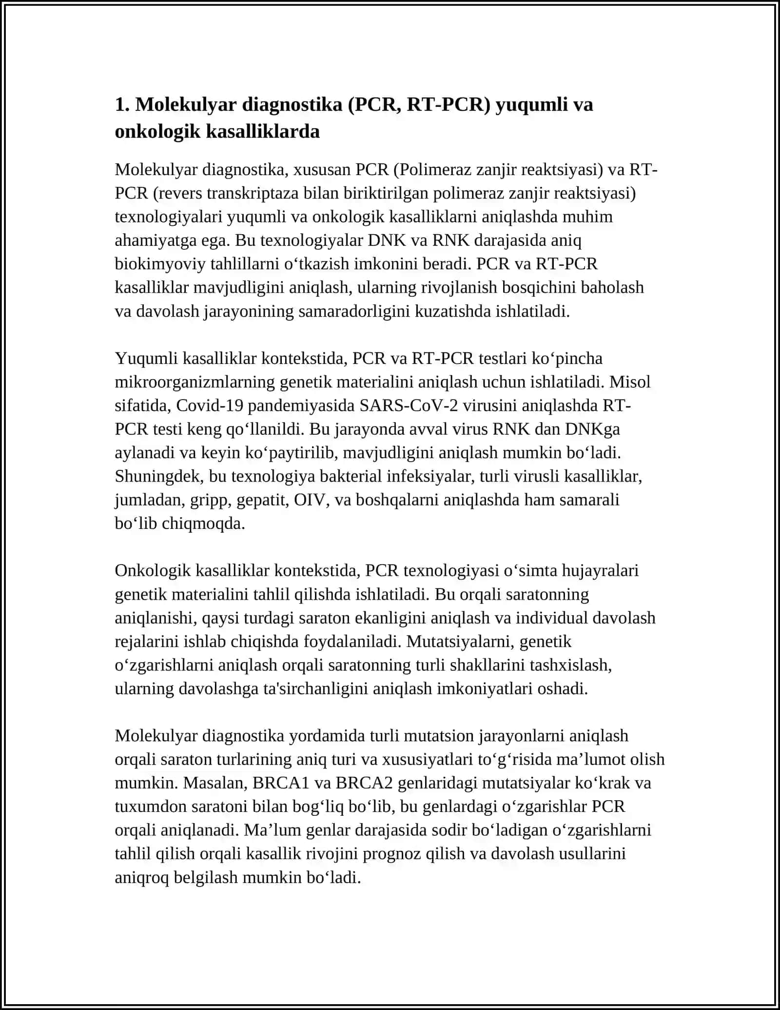 BIOTEXNOLOGIYADA YUQUMLI VA ONKOLOGIK KASALLIKLARNI DIAGNOSTIKA QILISH VA DAVOLASH 4