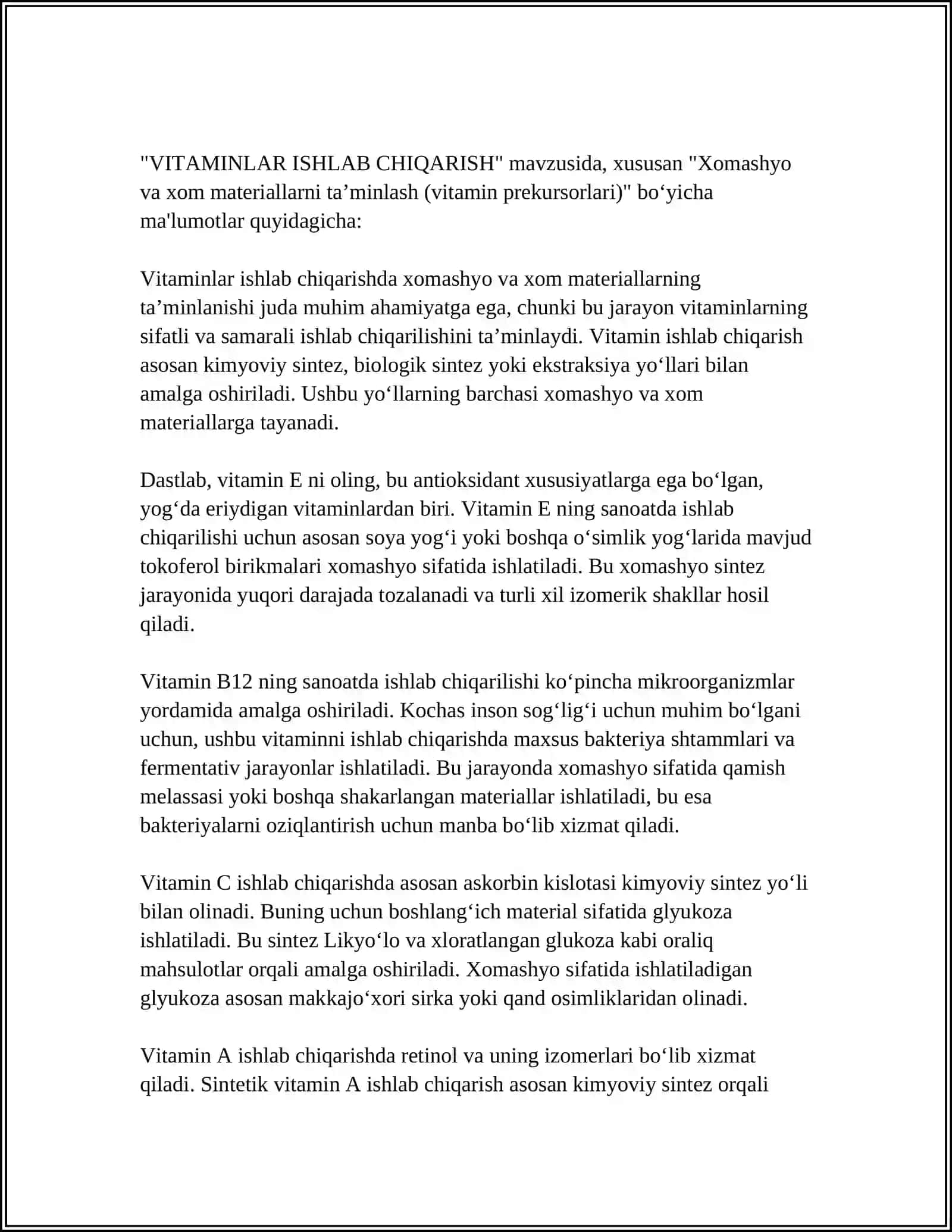 VITAMINLAR ISHLAB CHIQARISH 4