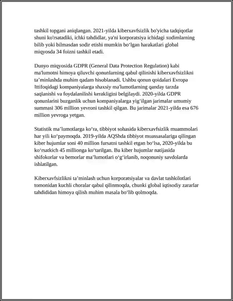 AXBOROT-KOMMUNIKATSIYA TEXNOLOGIYALARI XAVFSIZLIGIGA BO'LADIGAN TAHDIDLAR 4