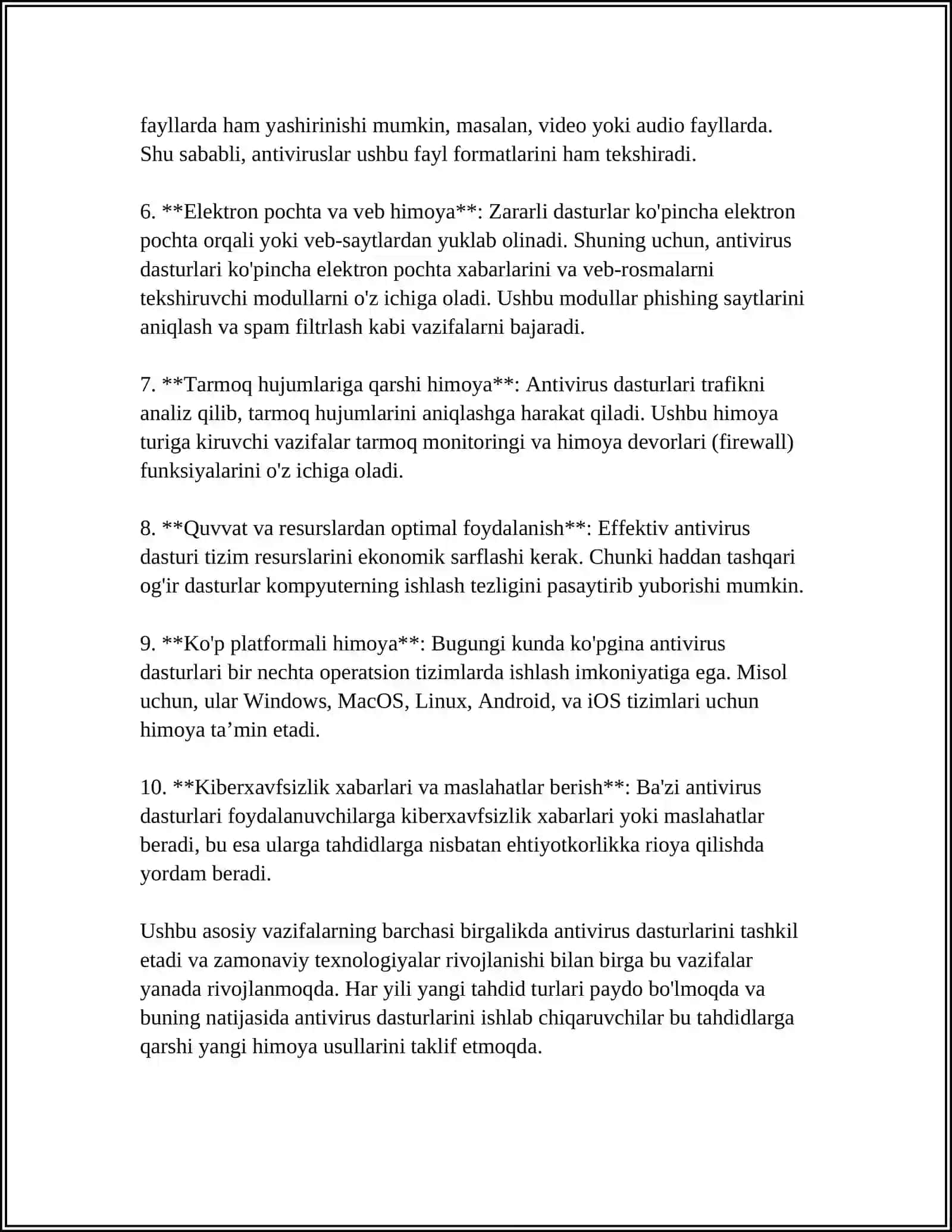 AXBOROTNI FOYDALANUVCHANLIGINI TA'MINLASHDA ANTIVIRUS VOSITALARINING O'RNI 4