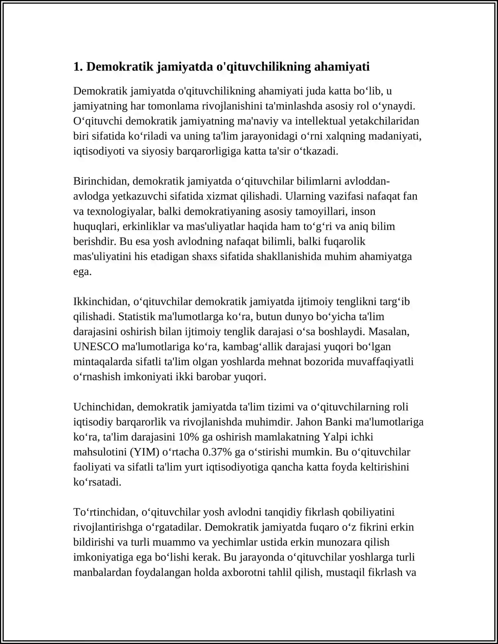 DEMOKRATIK JAMIYATDA O'QITUVCHILIK KASBI VA UNGGA QO'YILADIGAN TALABLAR 4
