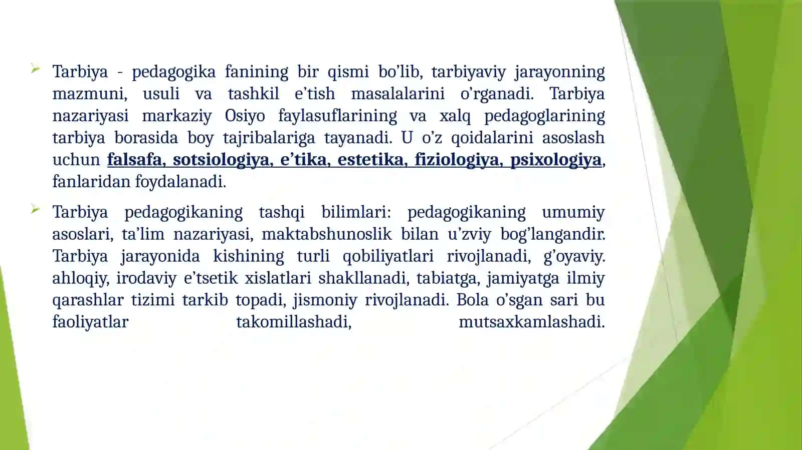 Tarbiya jarayonining mazmuni va mohiyati. Tarbiya turlari 4