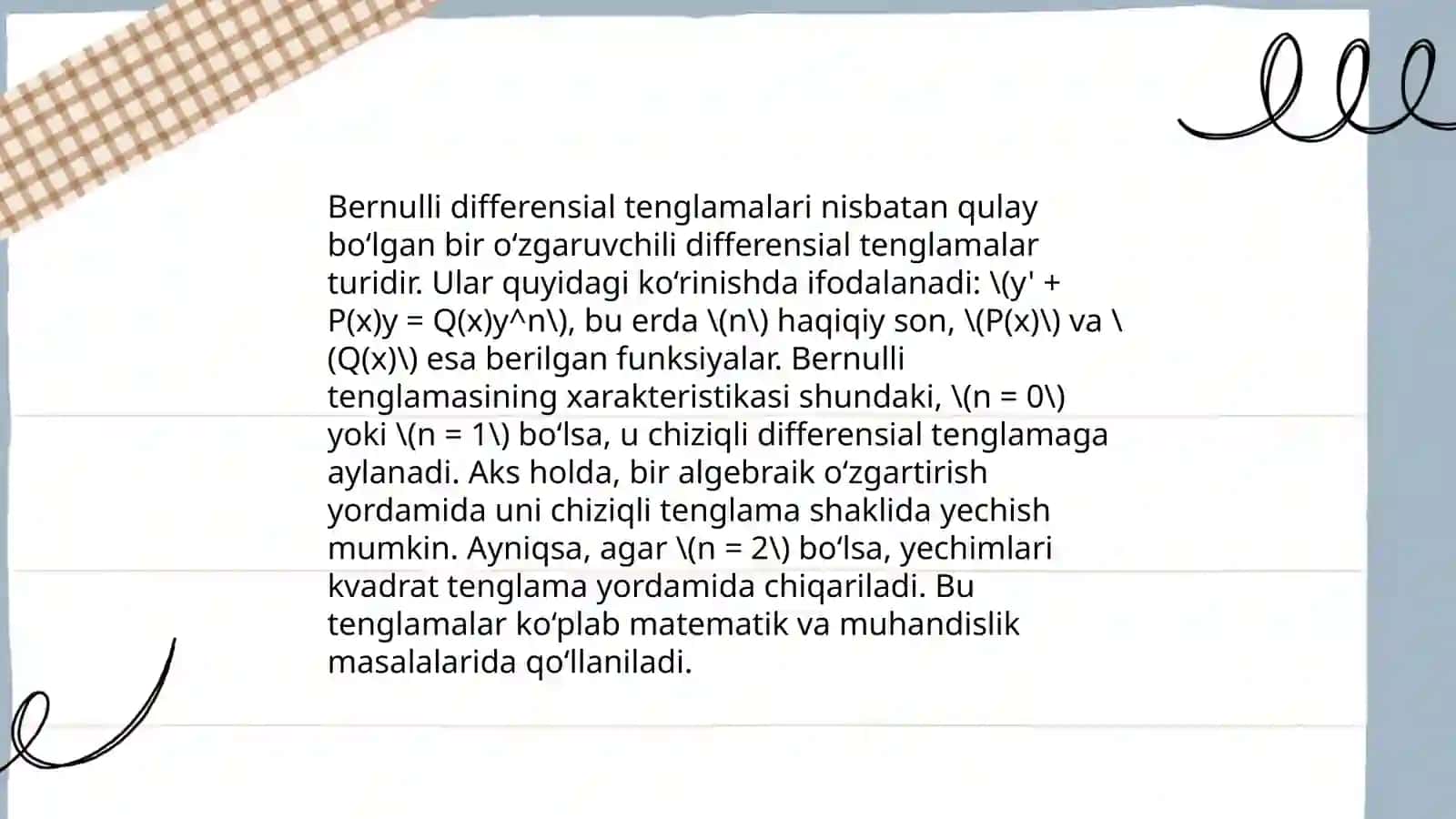 Bernulli diferensial tenglamasi va Nyuton sovush qonuni 4
