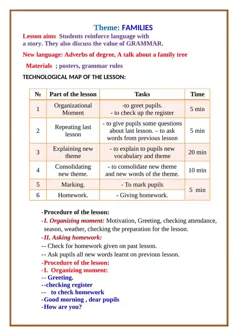 Open Lesson Report on the Topic "Families" 4