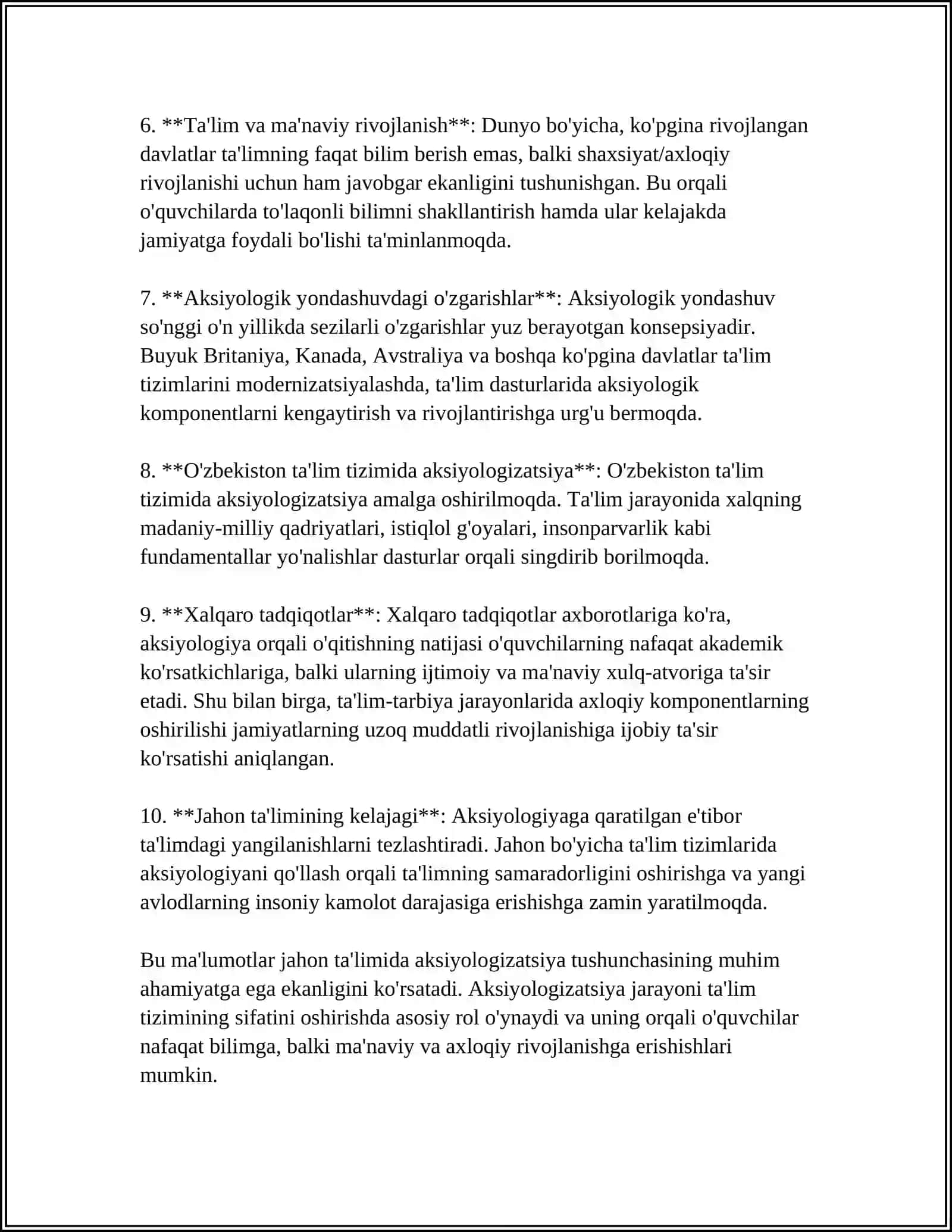 JAHON TA'LIM SOHASINI AKSIOLOGIZATSIYALASH 4