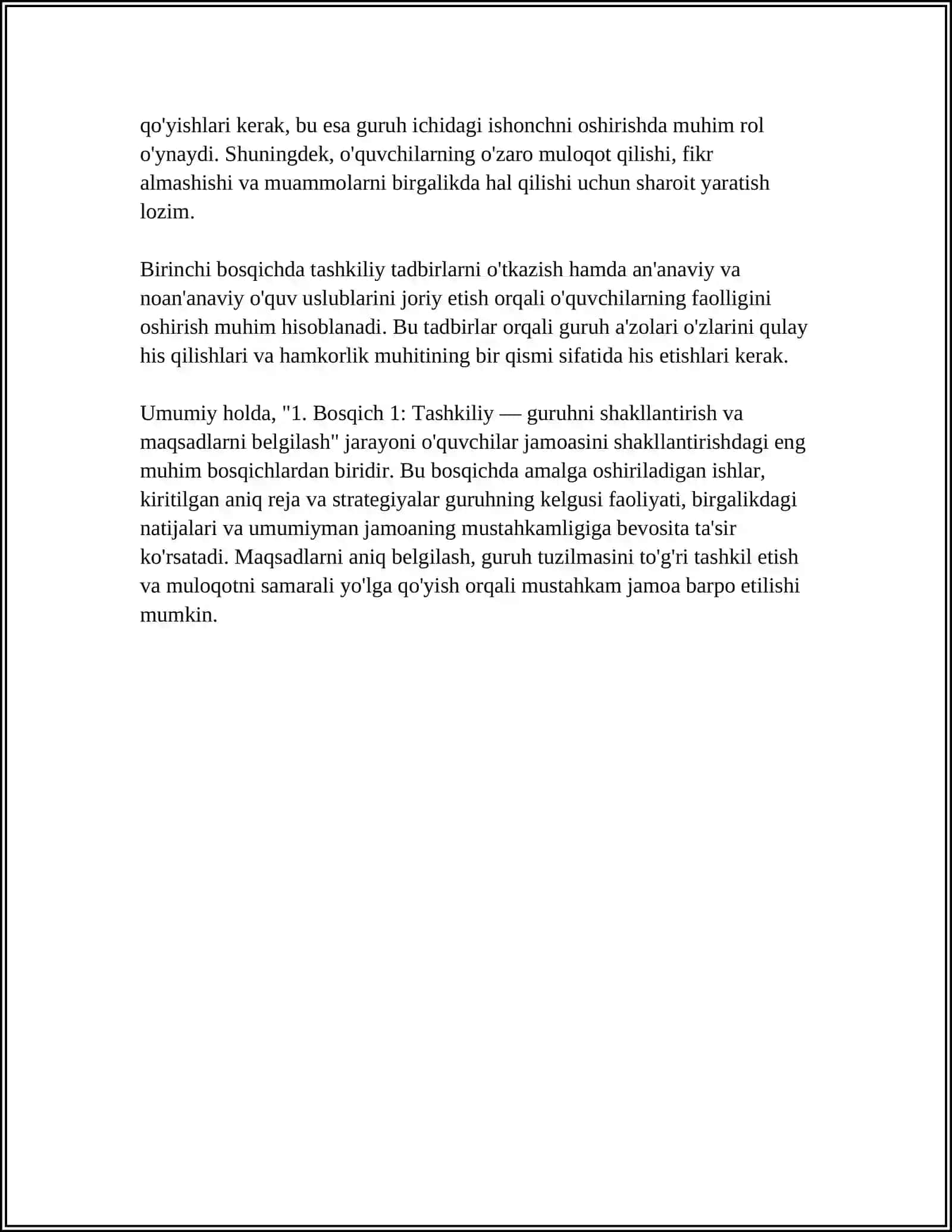 O'QUVCHILAR JAMOASINI SHAKILLANTIRISH BOSQICHLARI 4