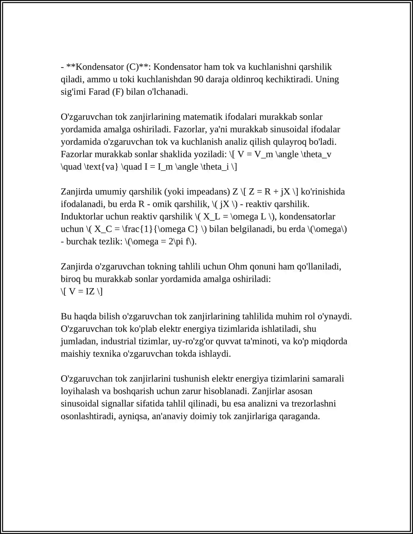 O'zgaruvchan tok zanjirlari asoslari 4