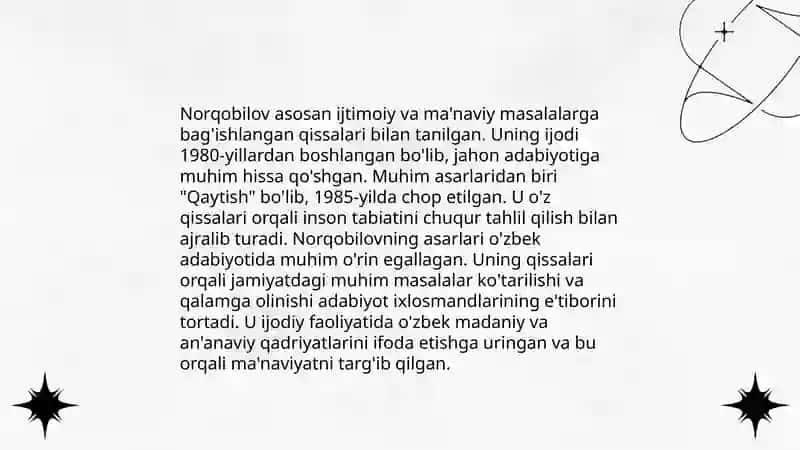 Normurod Norqobilovning qissalari tahlili 4