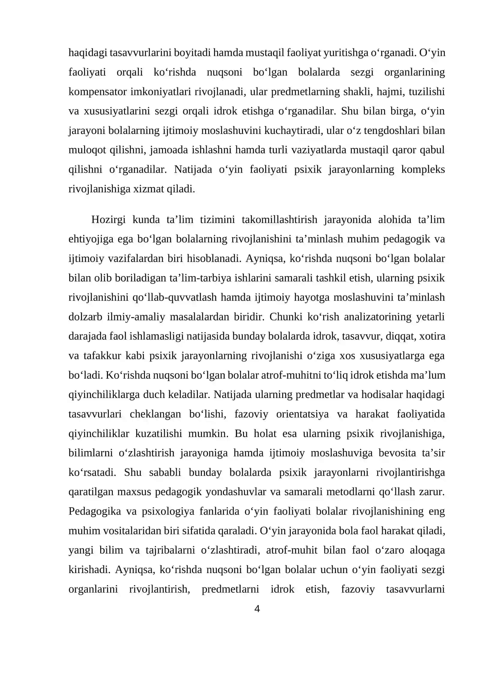 Ko‘rishda nusoni bo‘lgan bolalarni o‘yin faolyati orqali psixik jarayonlarni rivojlantirish. 4