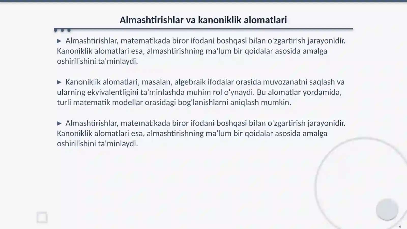 Erkin kanonik almashtirishlar 4