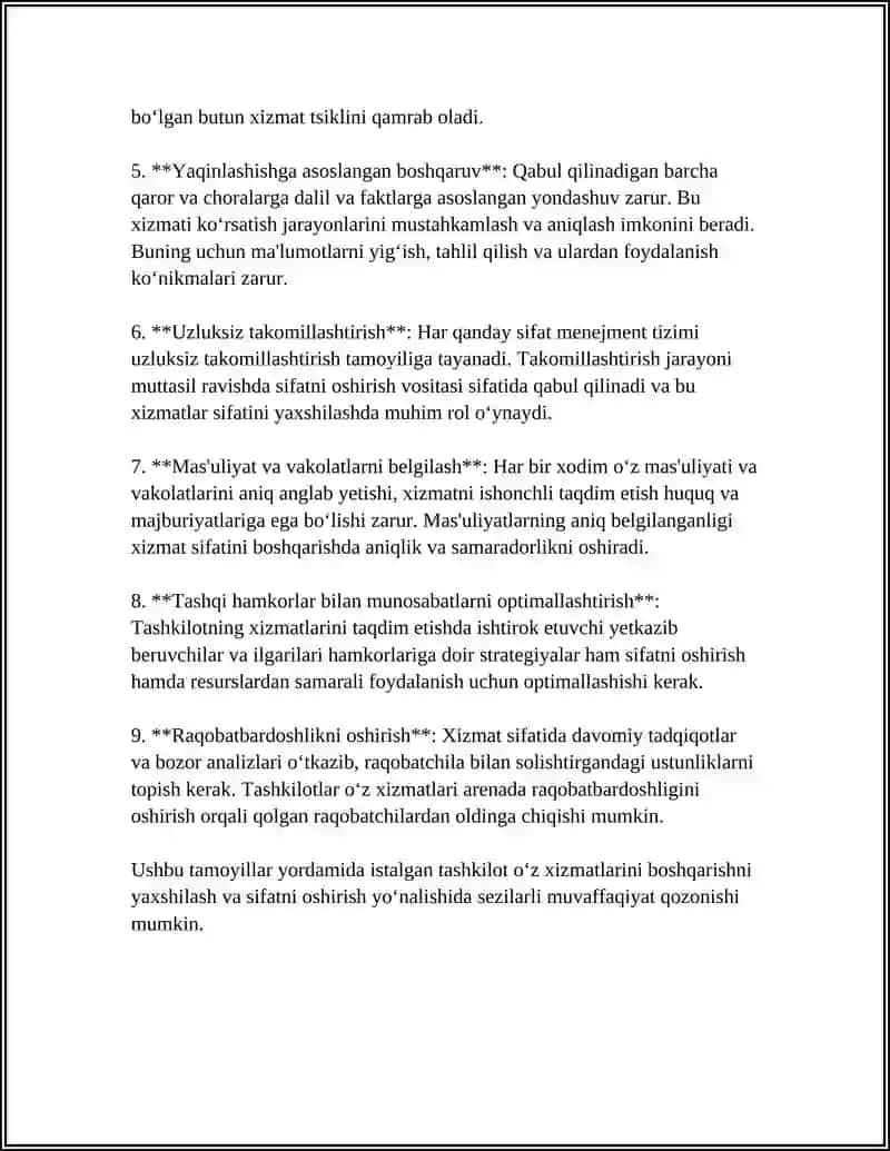 XIZMATLAR SIFATINI BOSHQARISH 4