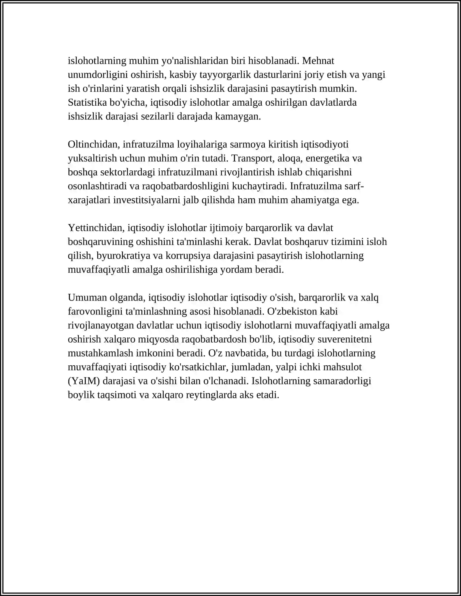 IQTISODIY ISLOHOTLARNING OʻZIGA XOS XUSUSIYATLARI.MAKROIQTISODIYOTNING BARQARORLASHTIRILISHI 4