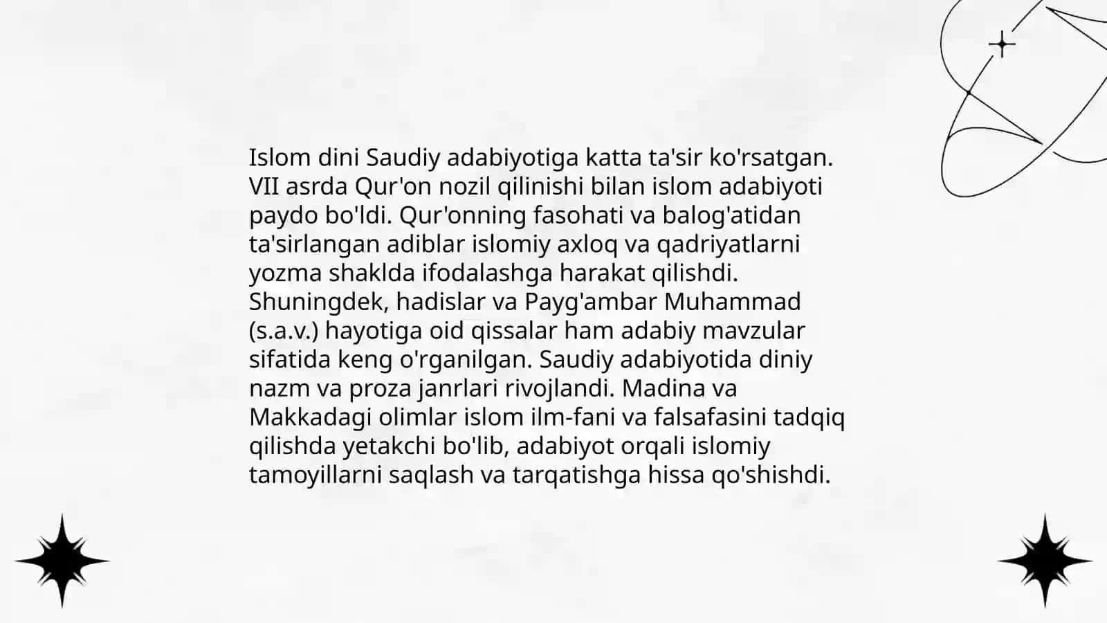 Saudiya arabistoni adabiyotining rivojlanish xususiyati 4