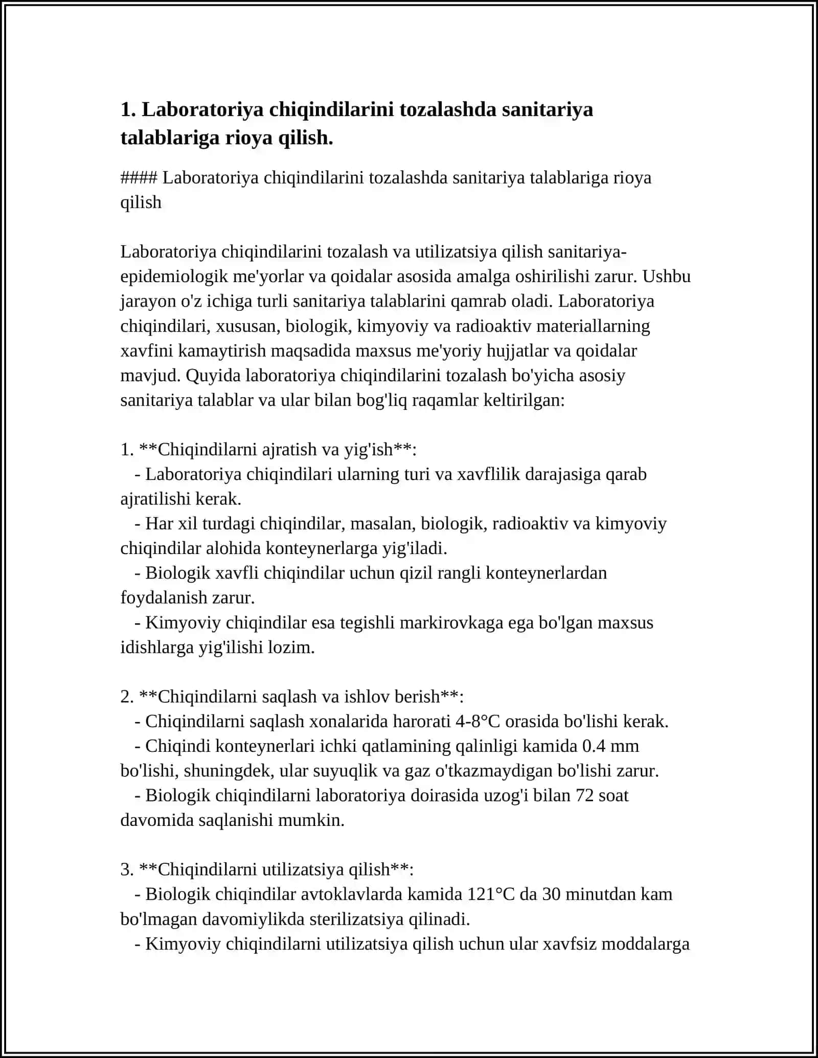 LABORATORIYA CHIQINDILARINI TOZALASHDA SANITARIYA TALABLARINI KUZALABORATORIYA JIHOZLARINI DEZINFEKSIYA QILISHDA QAYSI KIMYOVIY MODDALAR SAMARALI EKANLIGINI ANIQLASH 4