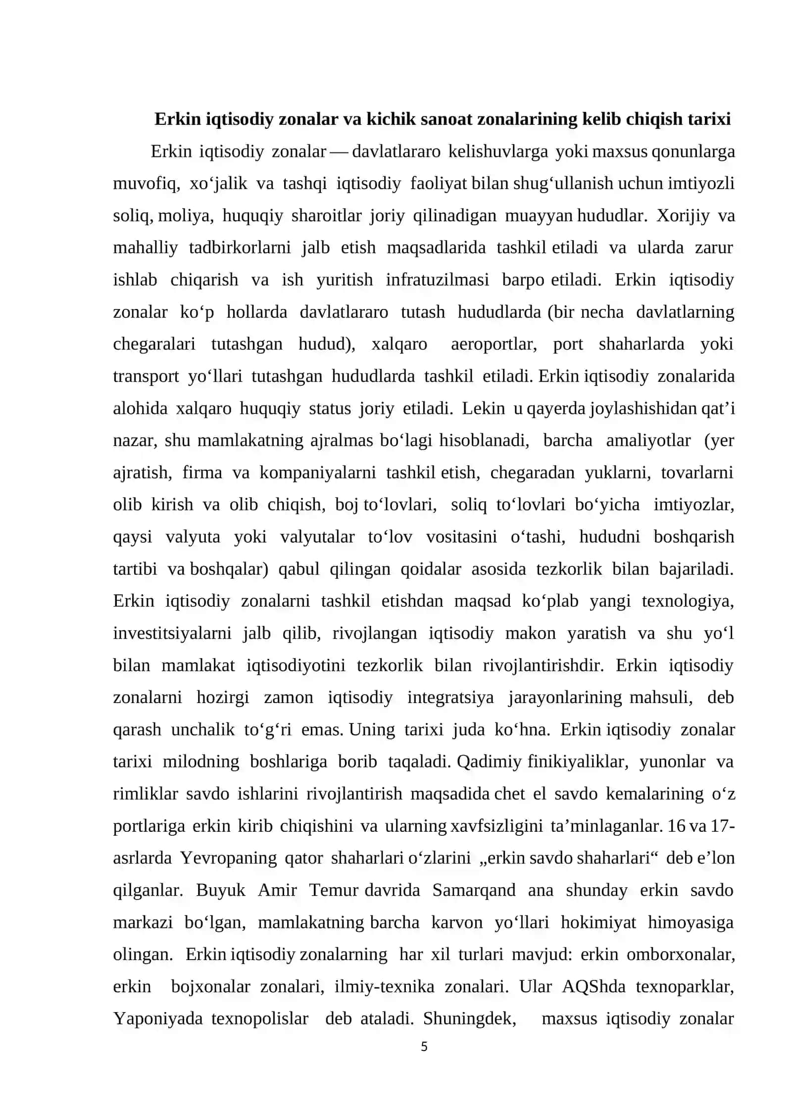 Erkin iqtisodiy zonalar va kichik sanoat zonalarining kelib chiqishi 4