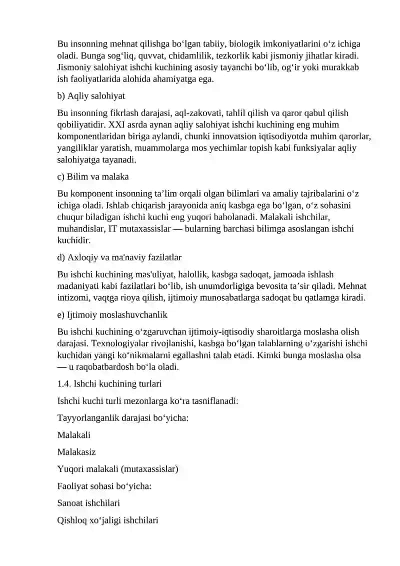 Ishchi kuchini takror ishlab chiqarish va uning xususiyatlari 4