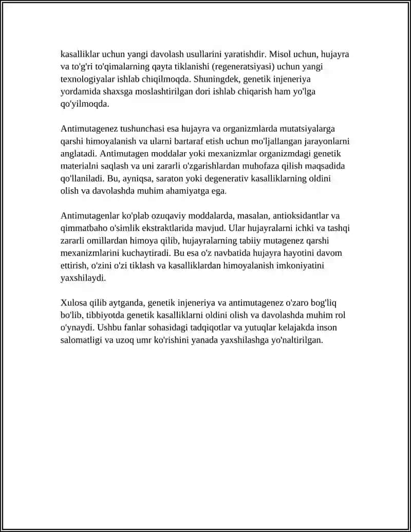 GENETIK INJENERIYANING TIBBIYOTDAGI ROLI. ANTIMUTAGENEZ 4