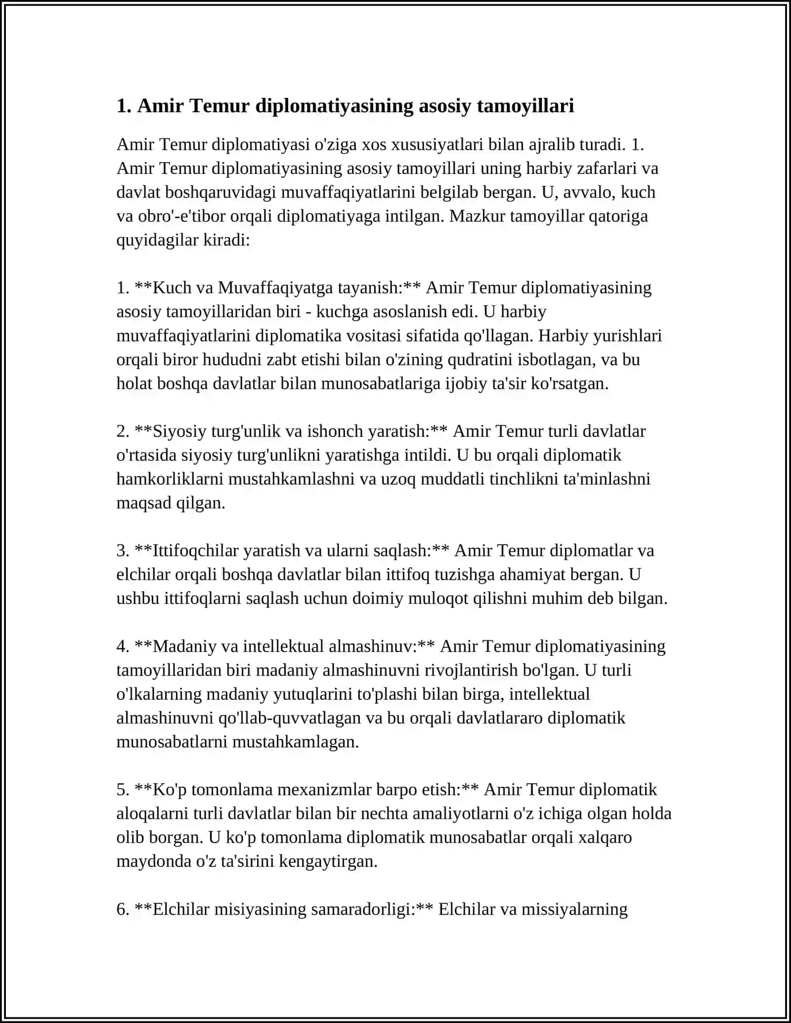 AMIR TEMUR DIPLOMATIYASINING O'ZIGA XOS XUSUSIYATLARI 4
