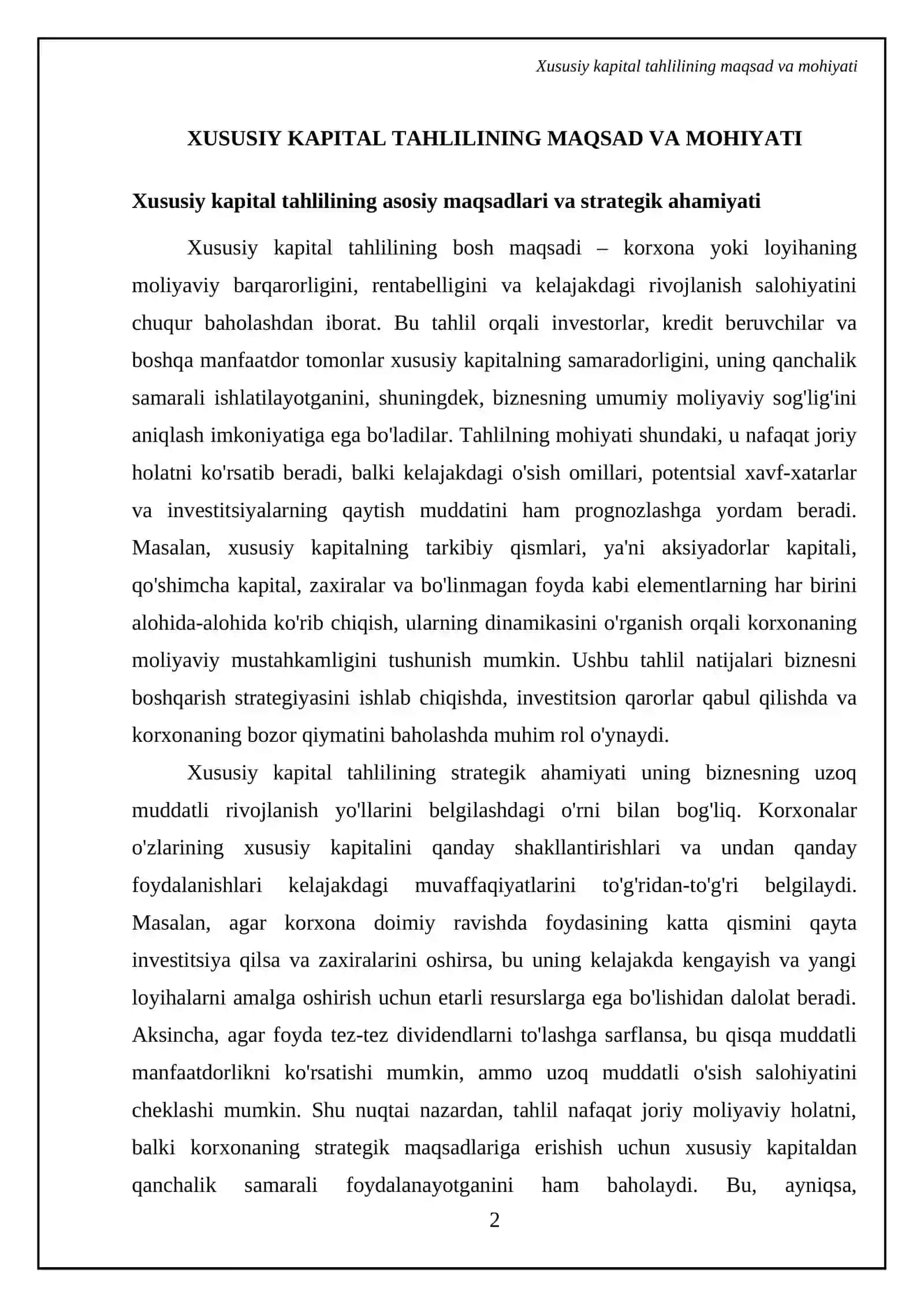 Xususiy kapital tahlilining maqsadi, mazmuni va vazifalari va ma'lumot manbalari 4