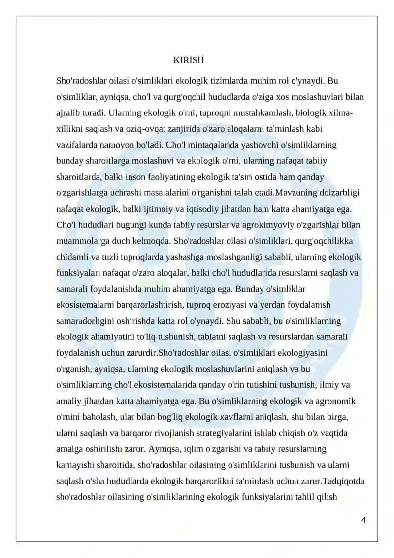 Sho'radoshlar oilasi vakillarining cho'l mintaqasi o'simliklar qoplamidagi roli 4