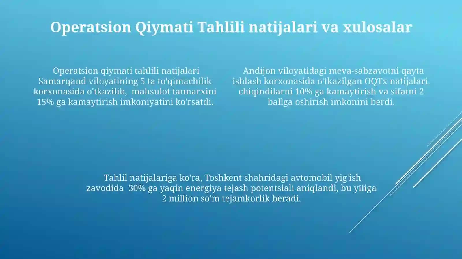 Operatsion Qiymati Tahlilidan foydalangan holda tovar va xizmatlarni ishlab chiqarish 4