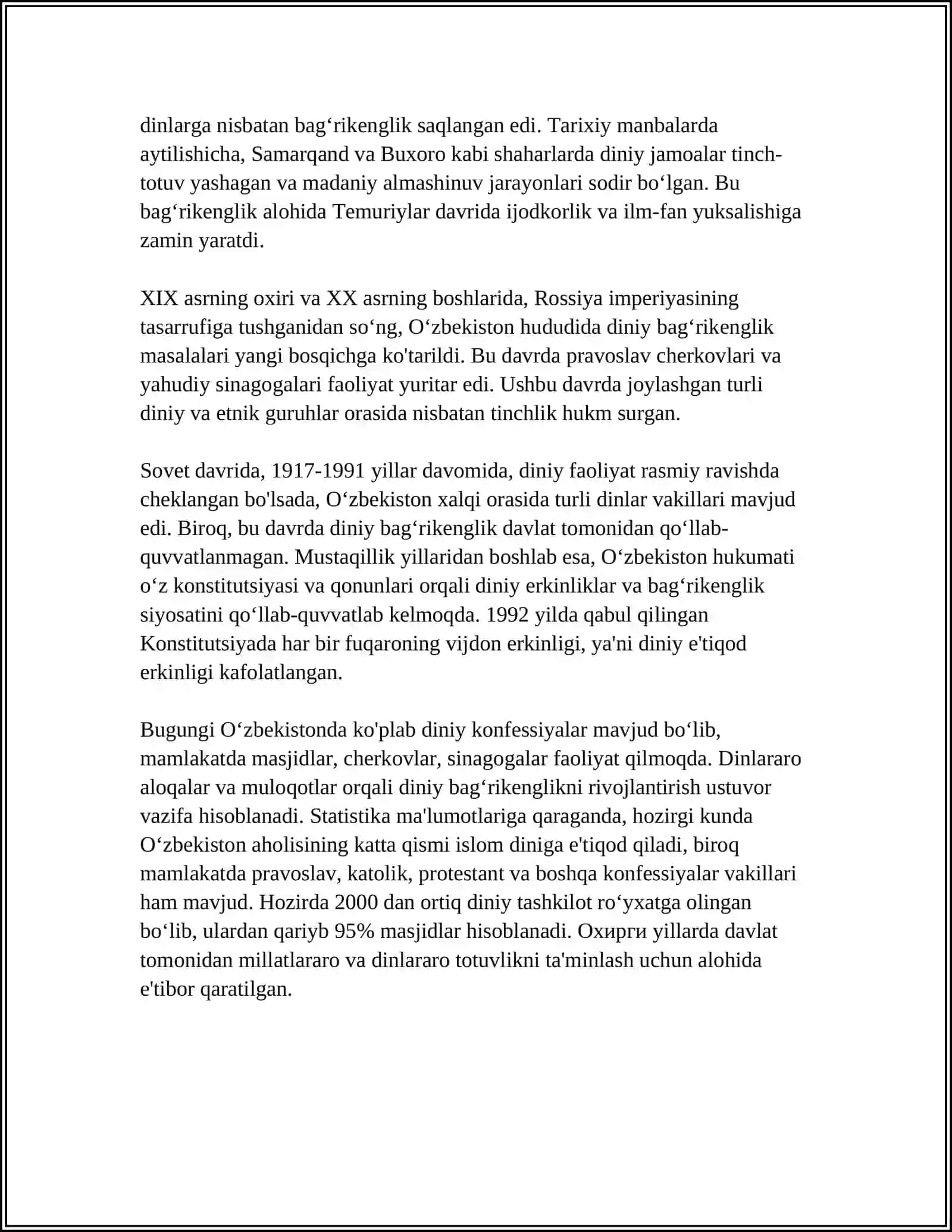 OʻZBEKISTONDA TOLERANTLIK VA MILLATLAR ARO TOTUVLIKNI TA'MINLASHNING TARIXIY ILDIZLARI VA DEMOKRATIK PIRINSIPLARI 4