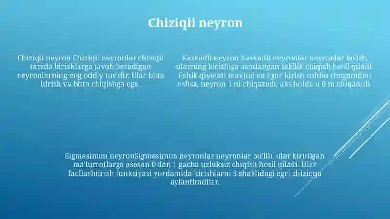 Bir Qatlamli SunʼIy Neyron Turlari 4