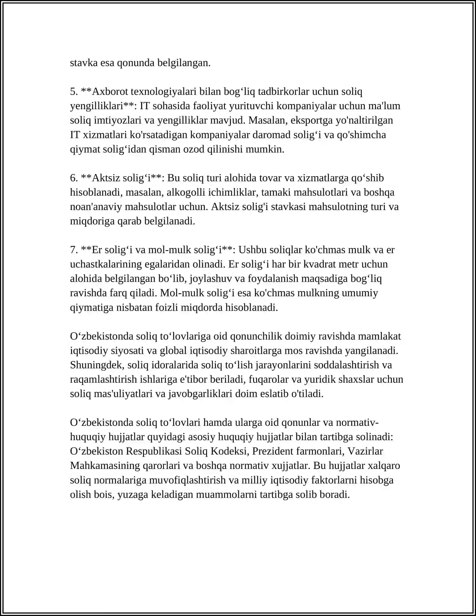 Oʻzbekistonda soliq toʻlovlari prognôzi 4