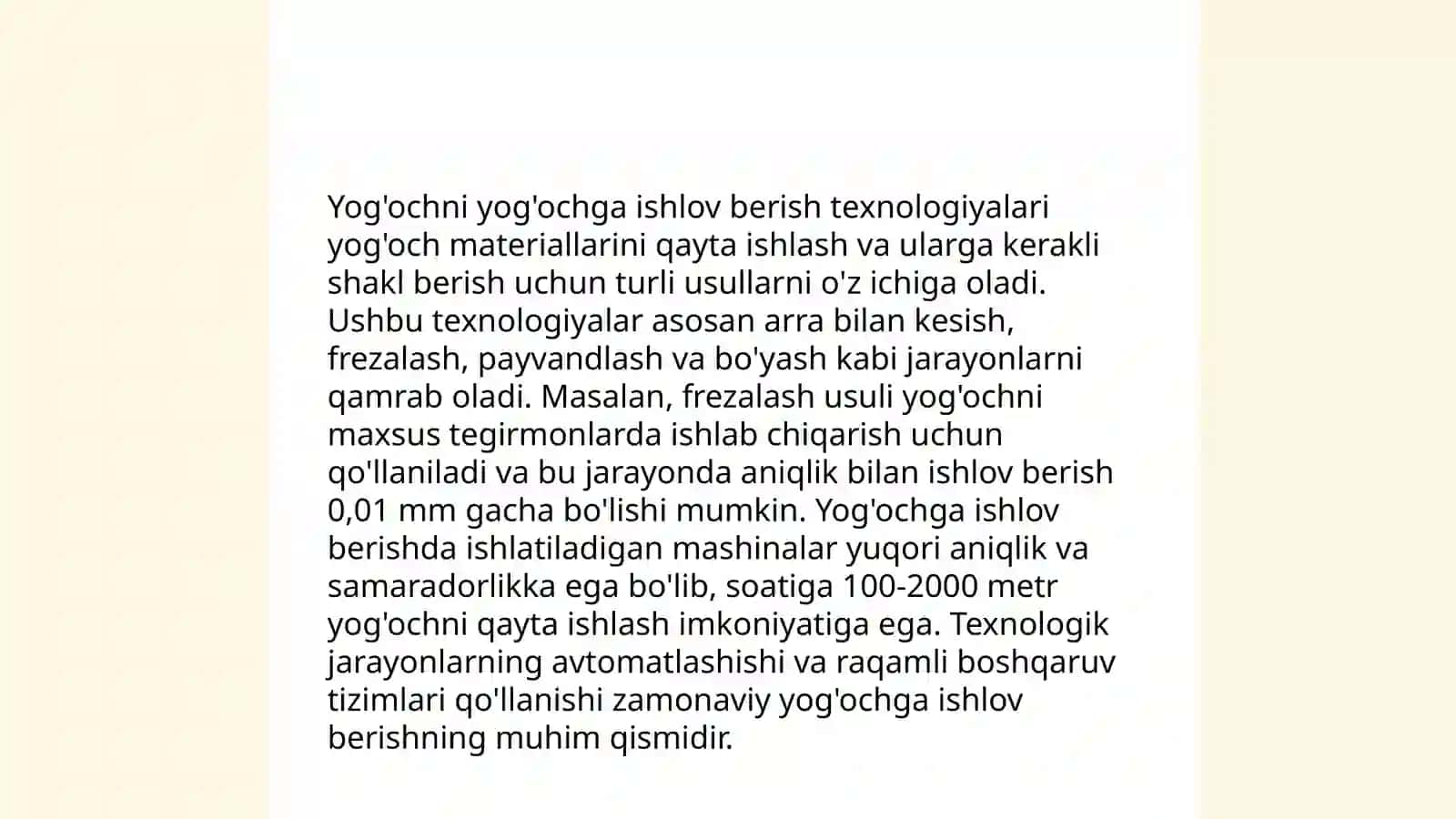Daraxtlar yog'och materiallarni turlari va uning texnologik xususiyatlari 4