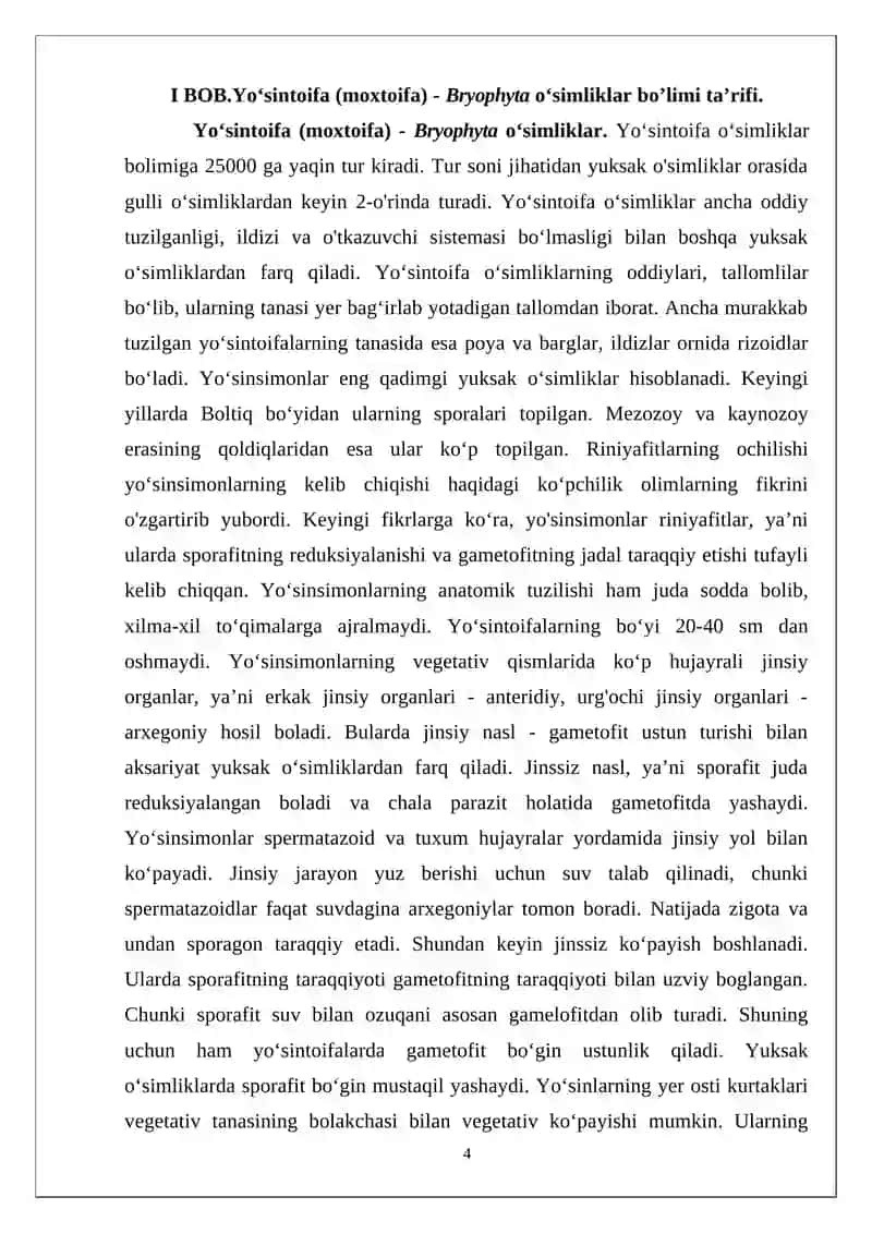 Yo‘sintoifa (Moxtoifa) (Bryophyta) o‘simliklar bo‘limi. Antotserotsimonlar sinfi 4