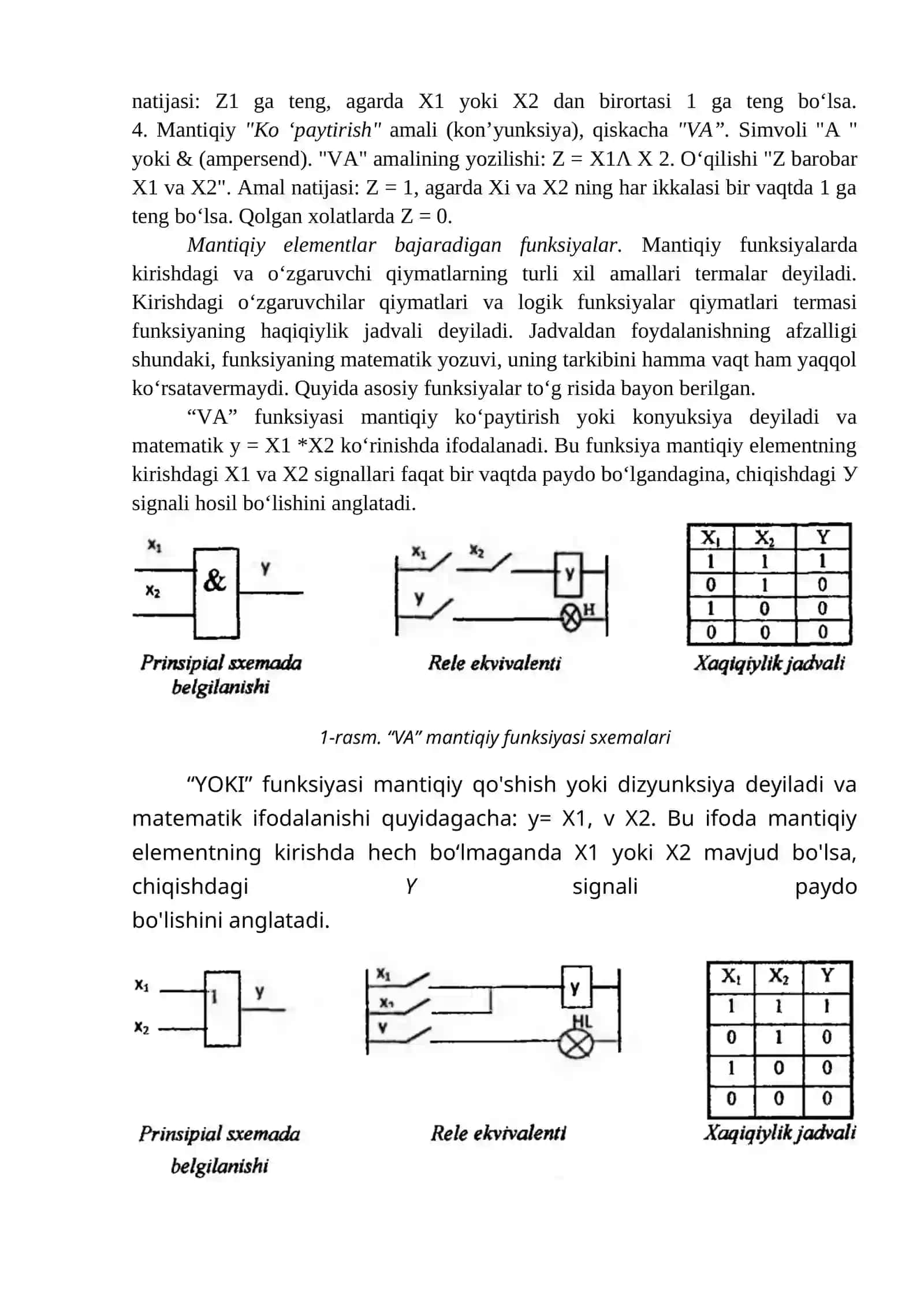 Raqamli elementlar haqida umumiy tushunchalar. Mantiqiy elementlar va ularning elektr analoglari (o‘xshashlari) 4