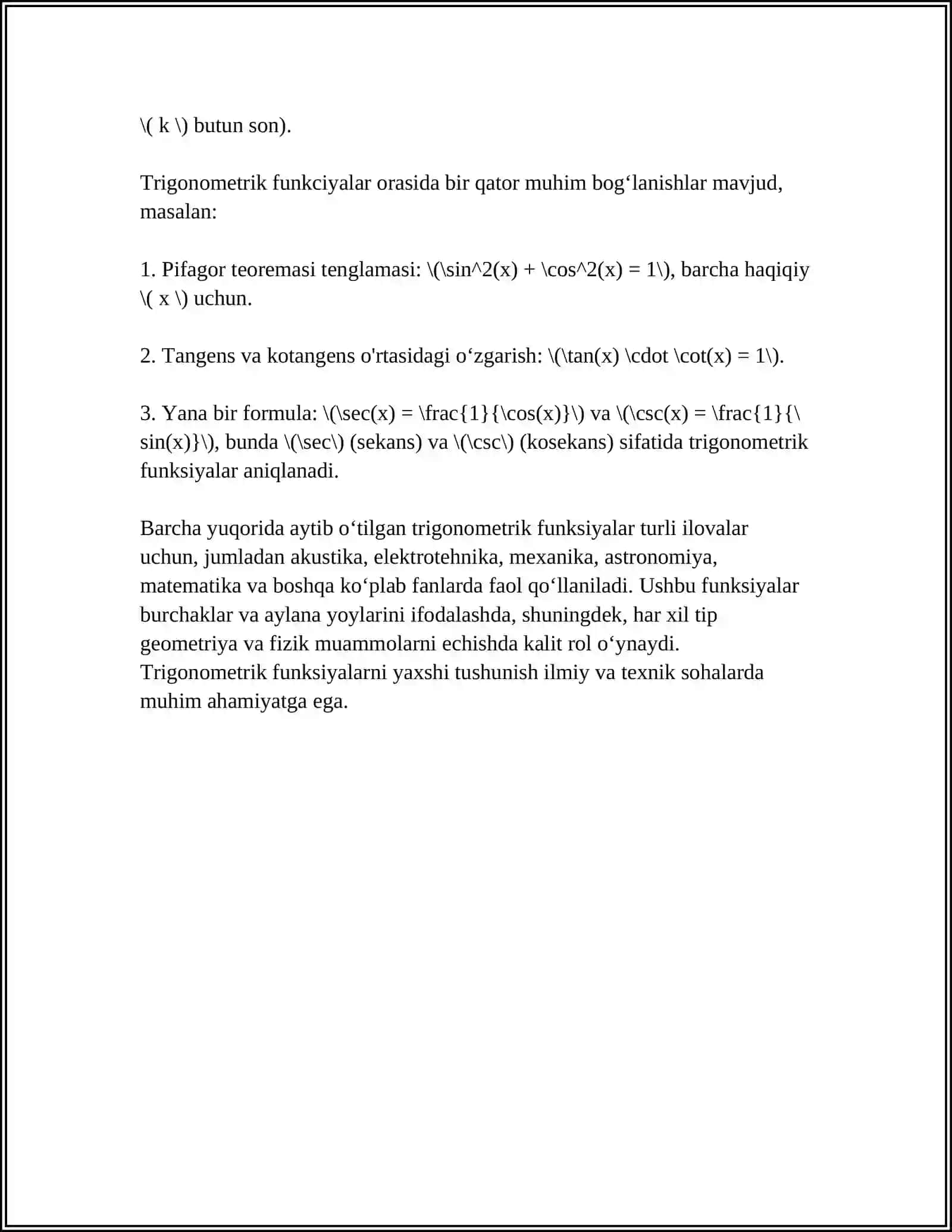 HAQIQIY ARGUMENTLI TRIGONOMETRK FUNKSIYALAR VA ULARNING XOSSALARI 4