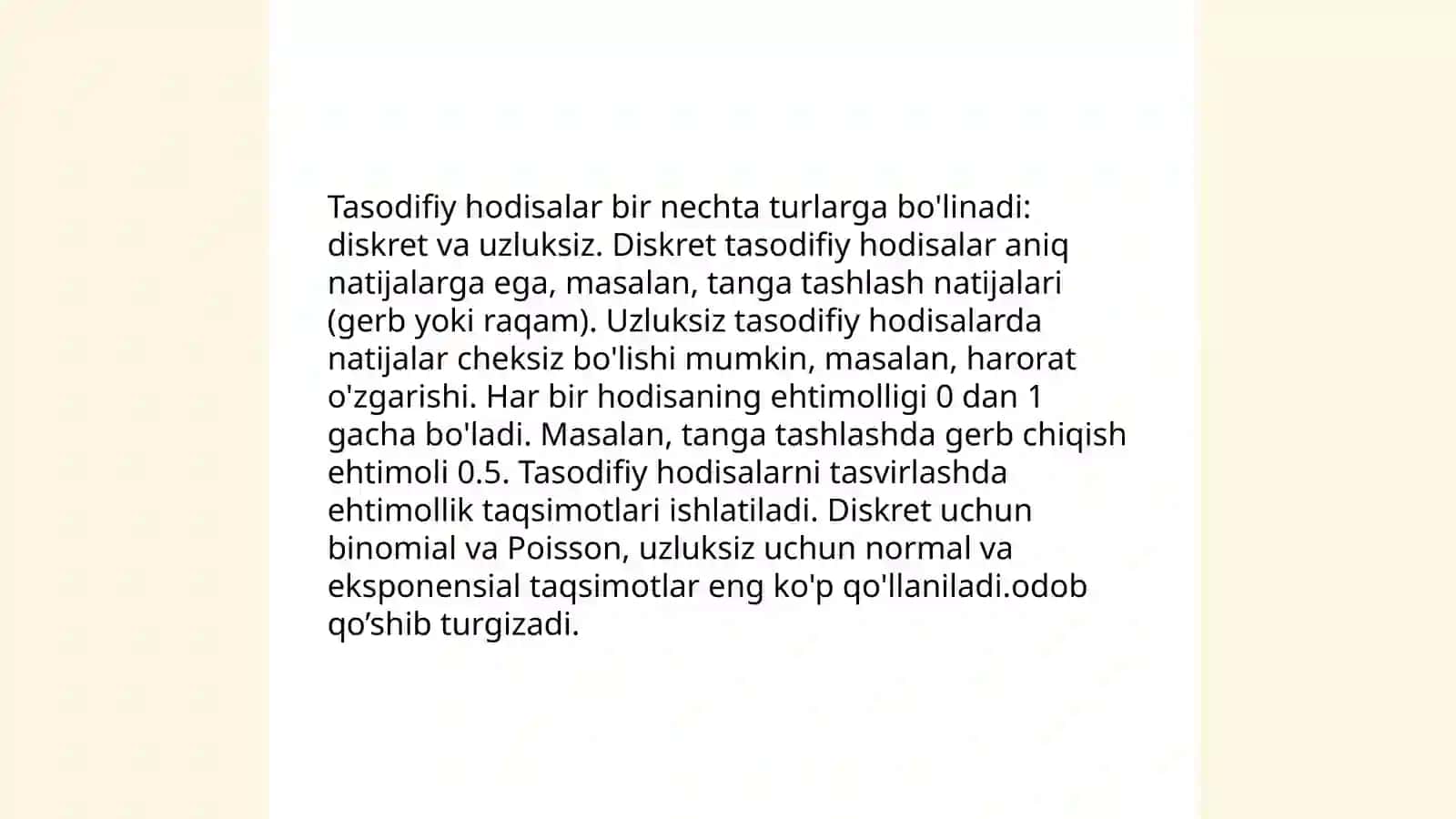Tasodifiy hodisalar, ularni baholash usullari 4