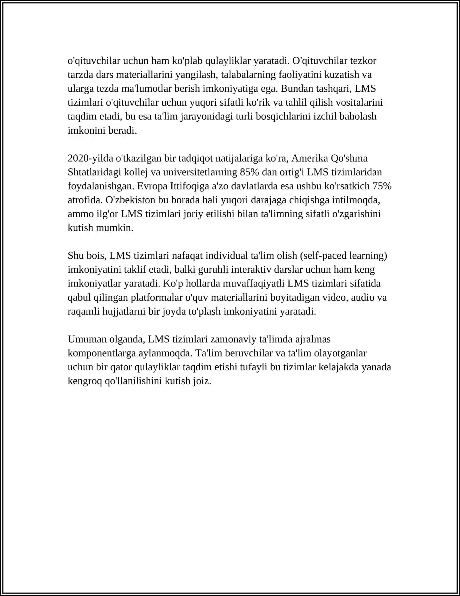 LMS Tizimlarining Kelajagi. Ta'limda LMS Tizimlarining Rivojlanish Istiqbollari va Yangi Texnalogiyalarnibg Qo'llanilishi 4