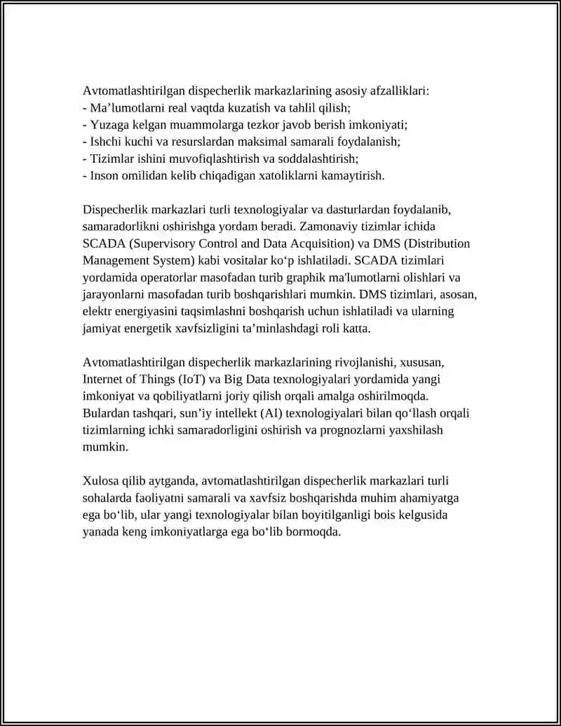 AVTOMATLASHTIRILGAN DISPECHERLIK MARKAZLARINI RIVOJLANTIRISH 4