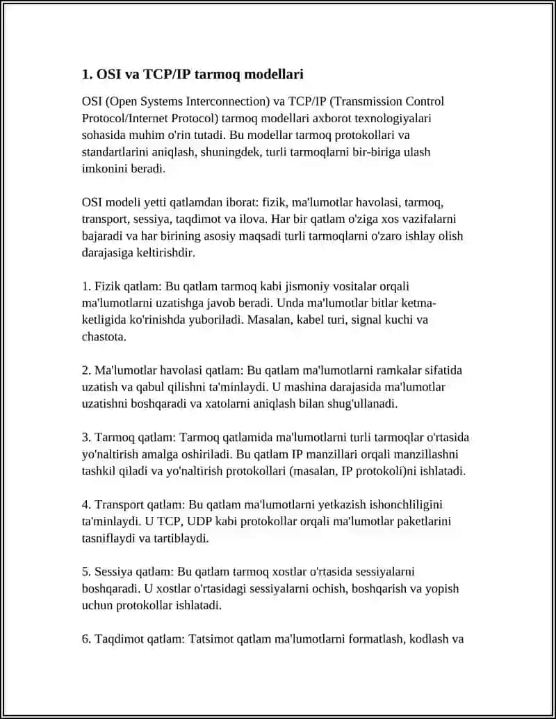 OSI va TCP/IP tarmoq modellari 4