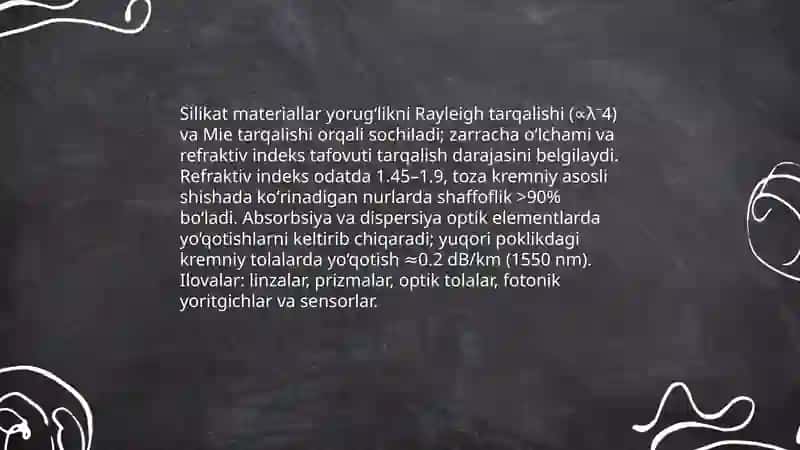Silikat materiallarning optik xossalarini sanoatda qoʻllash 4