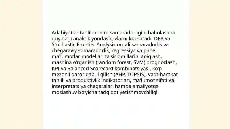 Korxonalarda xodimlar samaradorligini baholash uchun analitik model yaratish 4