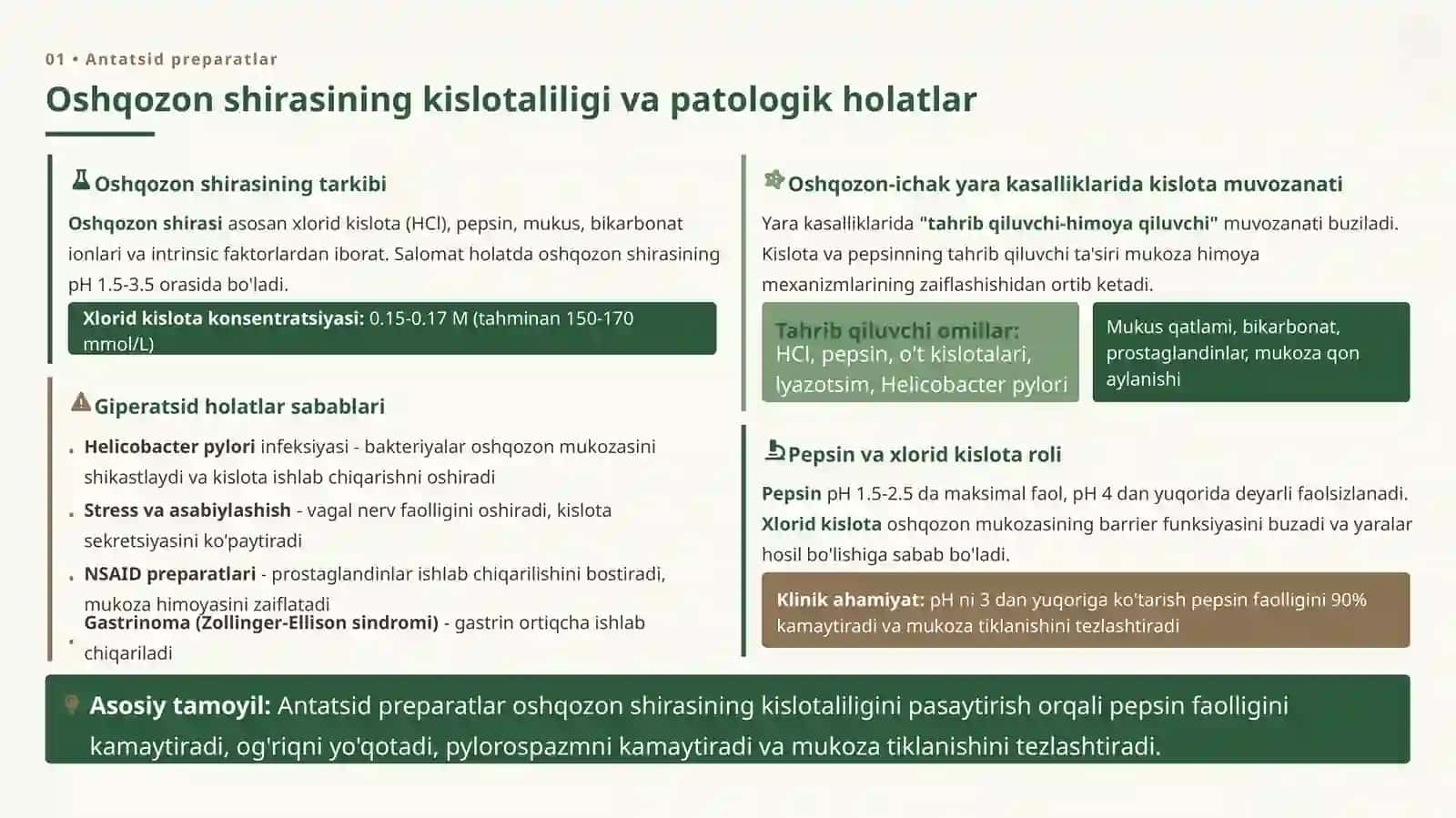Giperatsid holatlarda va oshqozon-ichak yara kasalliklarida antatsid preparatlarini qo'llashning biokimyoviy asoslari 4
