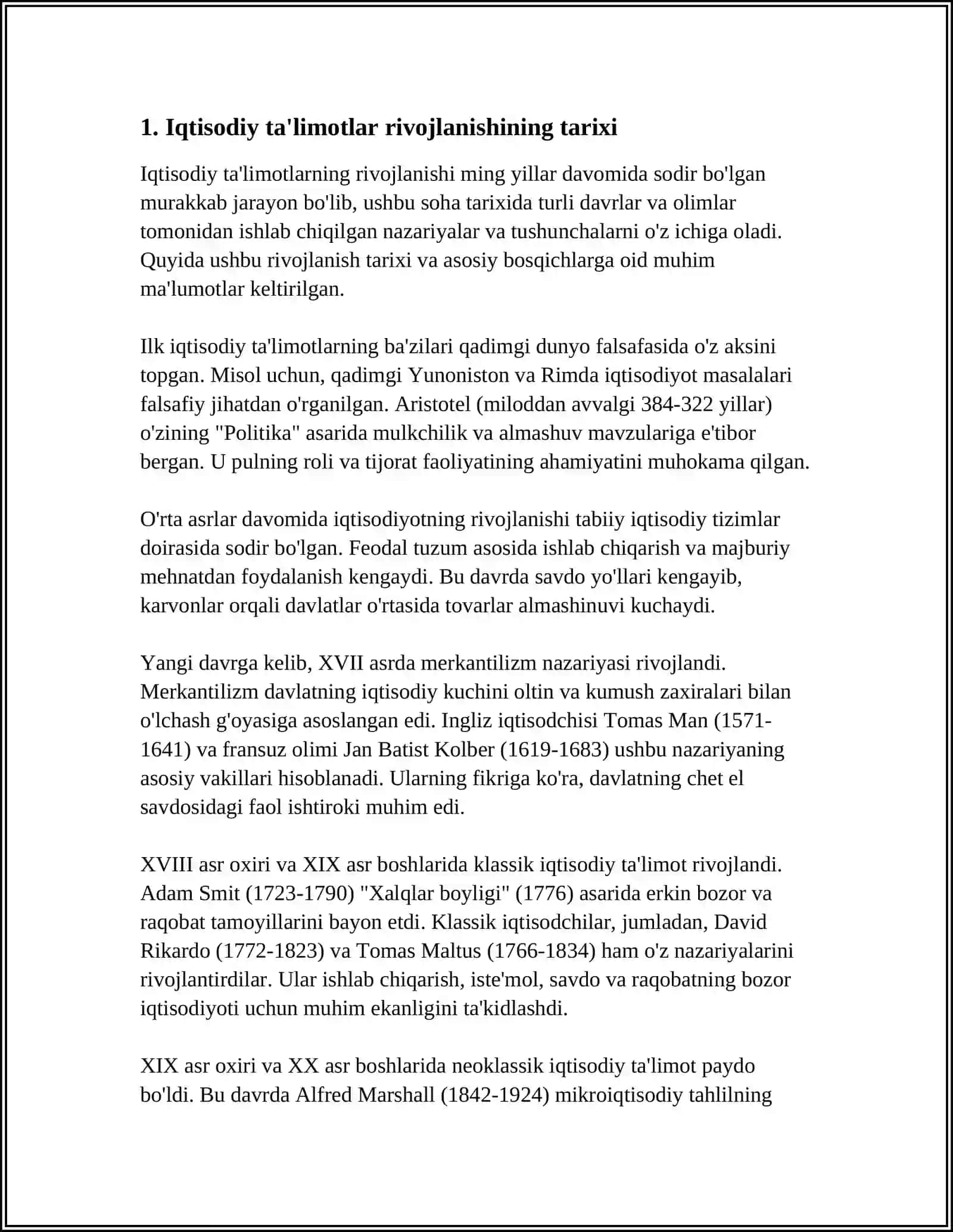 Iqtisodiy talimotlar tarixi fanining ahamiyati va biz uchun, O'zbekiston uchun nima kerak 4