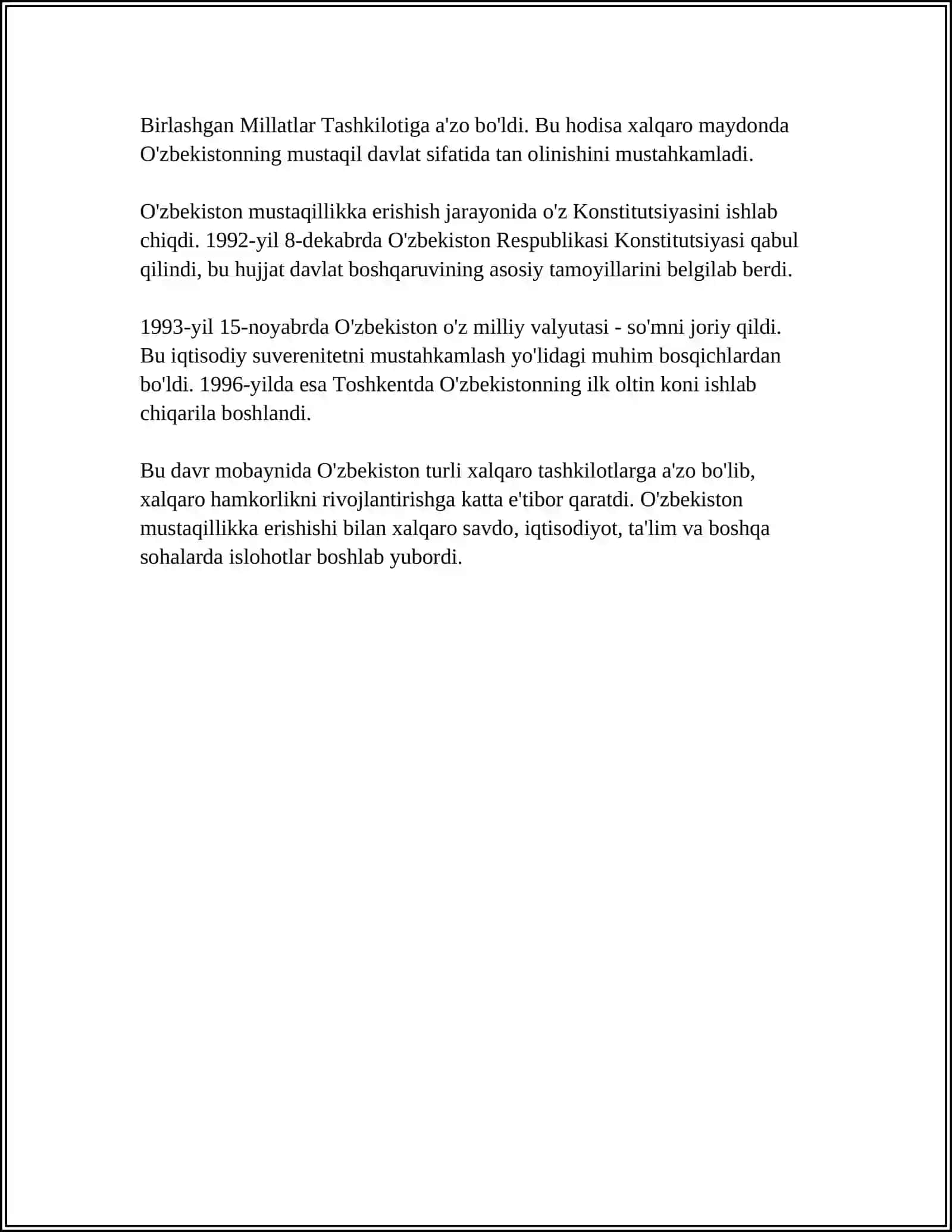 MUSTAQILIKGA ERISHISH ARAFASIDA O'ZBEKISTONDAGI IJTIMOIY SIYOSIY JARAYONLAR 4